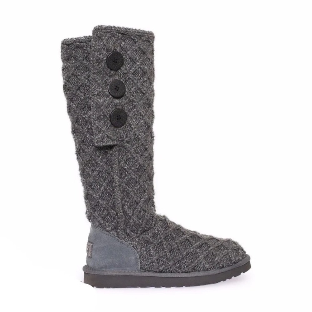 UGG Vintage Australia Lattice Cardy Gray Knit Tall Button Boots Women's Size 9